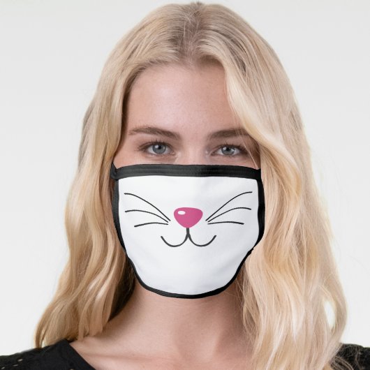 Cat face pink nose black whiskers fun animal White Mask (Worn Her)