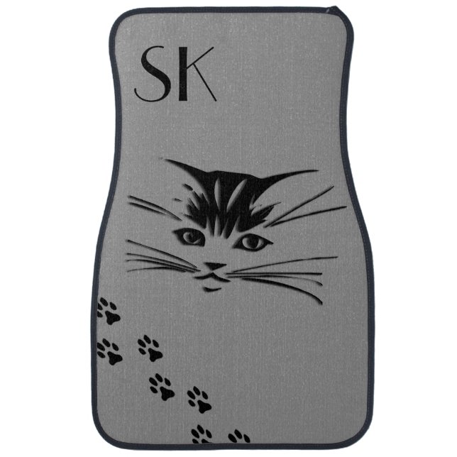 Cat Face Prints Monogram Gray Car Floor Mats (Front)