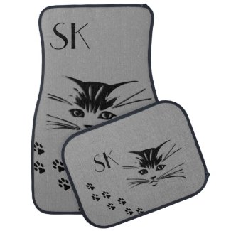 Cat Face Prints Monogram Gray Car Floor Mats Floor Mat