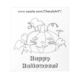 Cat Face Pumpkin Happy Halloween Coloring Notepads