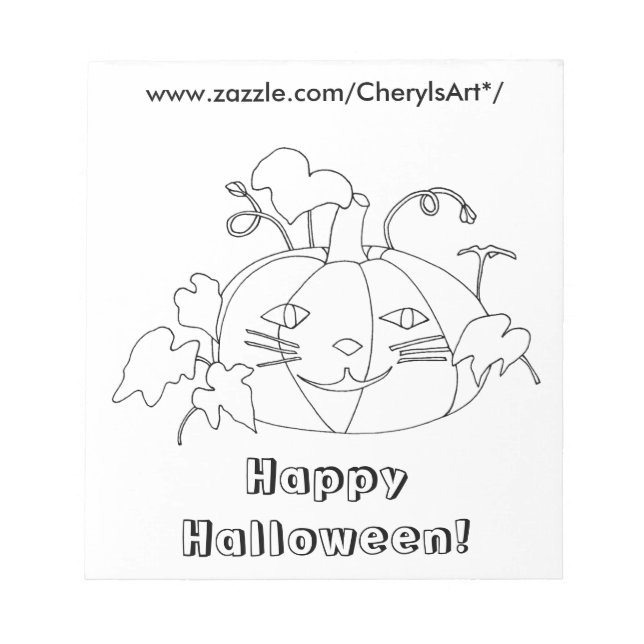 Cat Face Pumpkin Happy Halloween Coloring Notepads (Front)