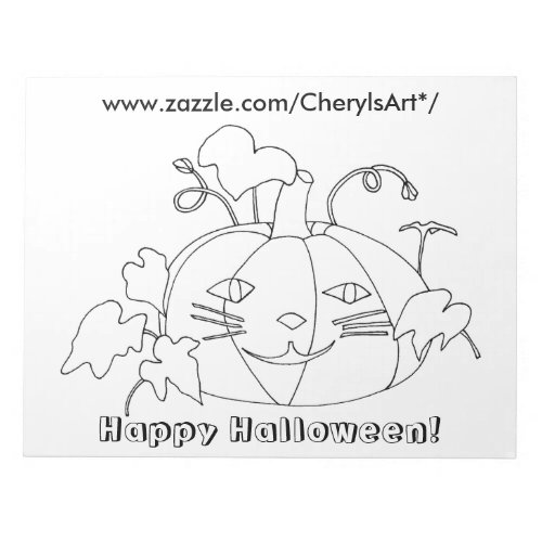 Cat Face Pumpkin Happy Halloween Coloring Notepads