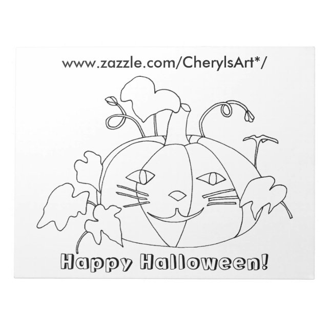 Cat Face Pumpkin Happy Halloween Coloring Notepads (Front)