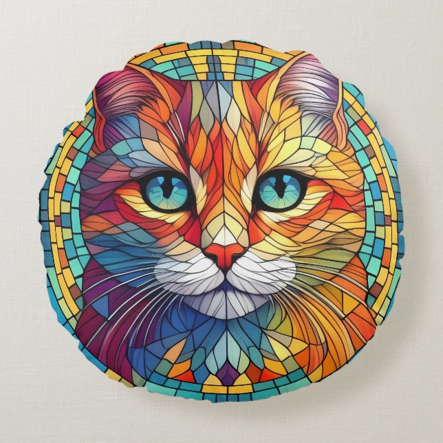 Cat face round pillow (Front)