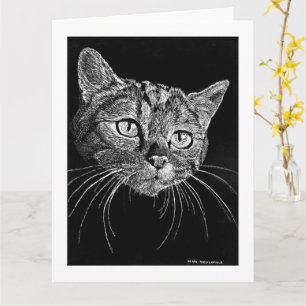Cat Face Scratch Board Drawing card
