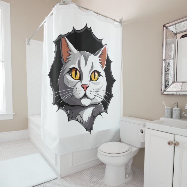 Cat Face Shower Curtain (In Situ)
