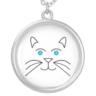 Cat face silver plated necklace
