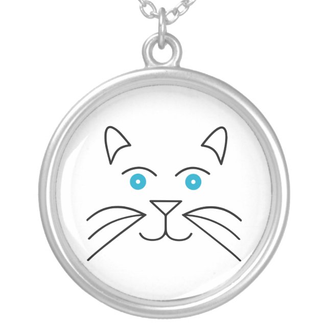Cat face silver plated necklace (Front)