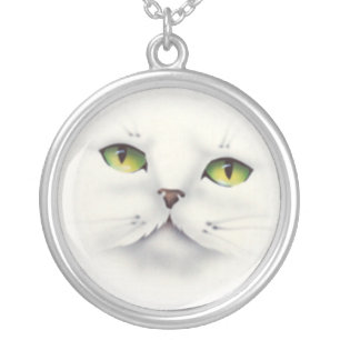 cat face silver plated necklace