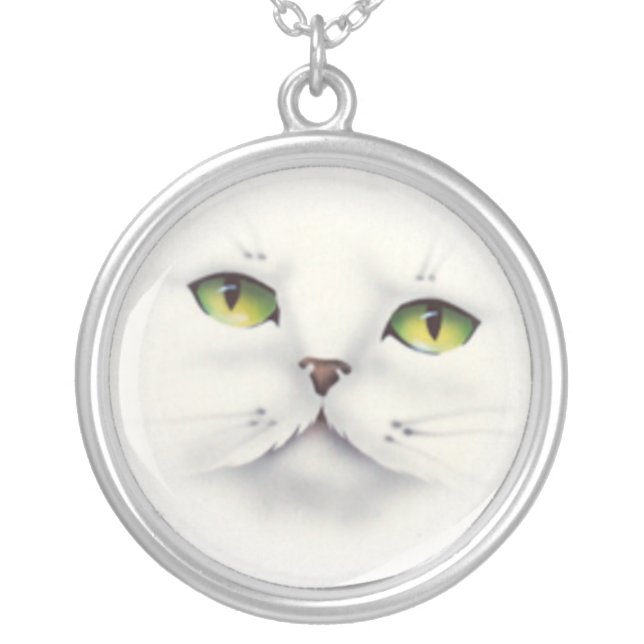 cat face silver plated necklace (Front)