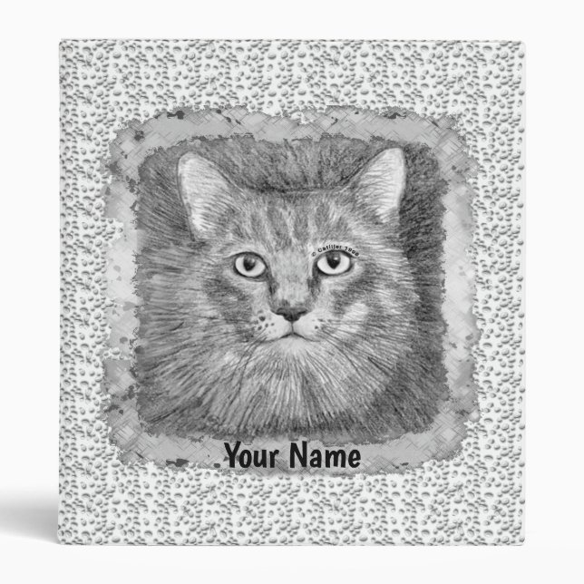 Cat Face Sketch 3 Ring Binder (Front)