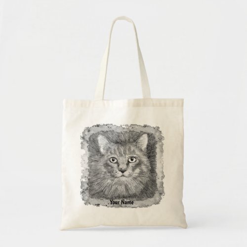 Cat Face Sketch custom name Tote Bag