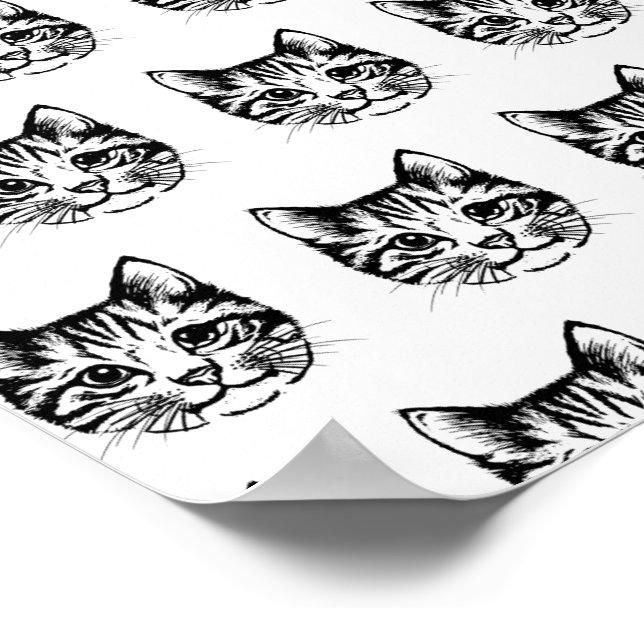Cat Face Sketch Drawing Kitty Lover Feline Animal Poster (Corner)
