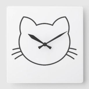Cat face square wall clock