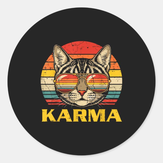 Cat Face Sungles Karma Funny Kitten Kitty Men Wome Classic Round Sticker (Front)