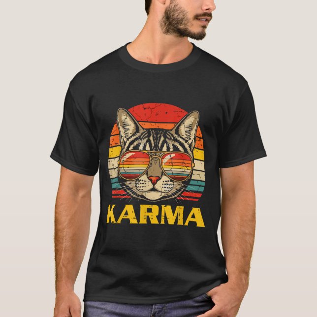 Cat Face Sungles Karma Funny Kitten Kitty Men Wome T-Shirt (Front)