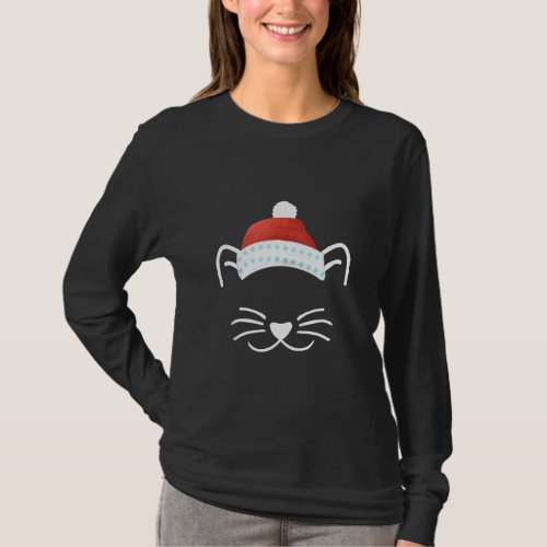 Cat Face Whisker Winter Hat Snow Flake Kitten  T_Shirt