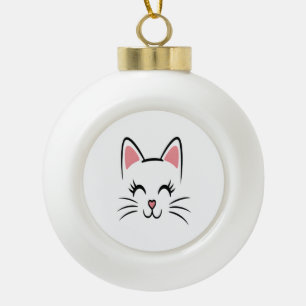 Cat Face Whiskers Print Love Halloween Ceramic Ball Christmas Ornament