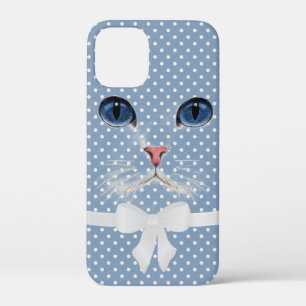 cat face with bow on dots iPhone 12 mini case