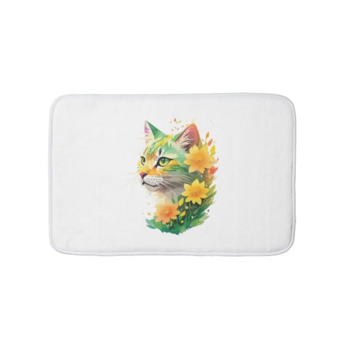 Cat Face with Floral   Bath Mat