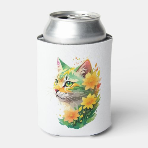 Cat Face with Floral   Can Cooler