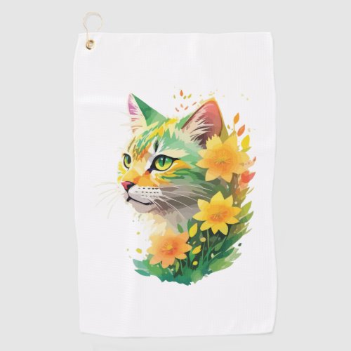 Cat Face with Floral   Golf Towel