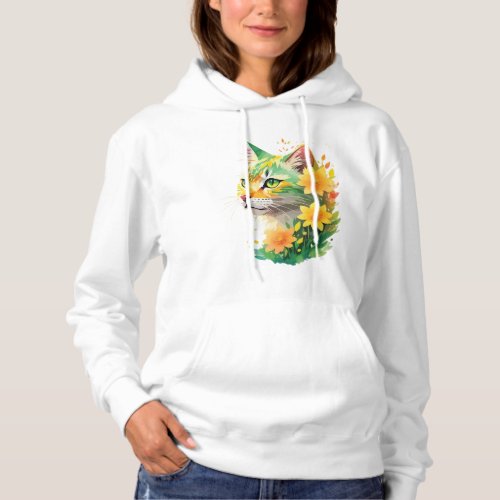 Cat Face with Floral   Hoodie