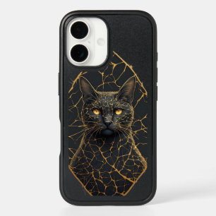 Cat Face With Golden Cracks Decorative Accent 🐾 iPhone 16 Case