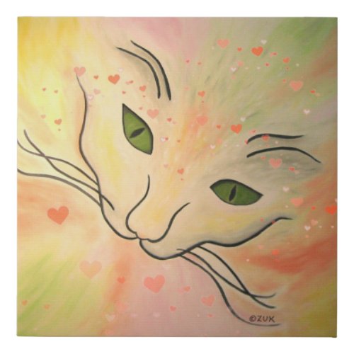 Cat Face With Hearts Art for Valentines Day  Faux Canvas Print