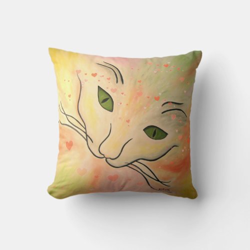 Cat Face With Hearts Valentines Day Gift   Throw Pillow