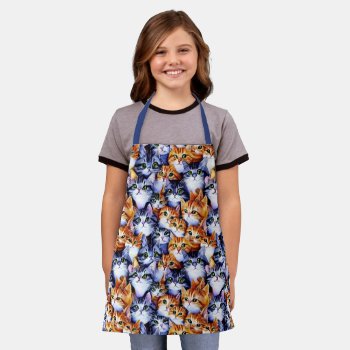 Cat Faces Cartoon Print Collage Gray Ginger Kitten Apron by petcherishedangels at Zazzle