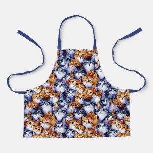 Cat faces cartoon print collage gray ginger kitten apron