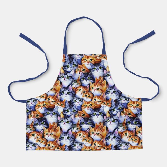 Cat faces cartoon print collage gray ginger kitten apron (Front)
