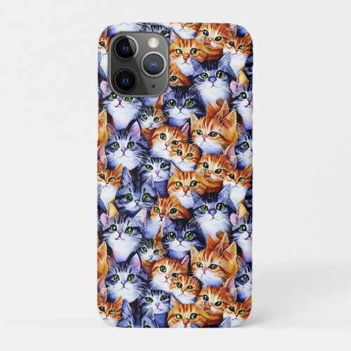 Cat faces collage cute pattern feline pets iPhone 11 pro case