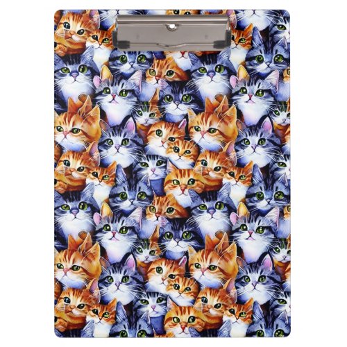 Cat faces collage cute pattern pet animals clipboard