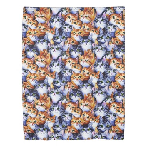 Cat faces collage ginger gray animal lovers duvet cover