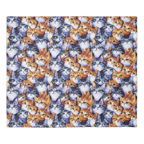 Cat faces collage ginger gray cartoon print duvet cover