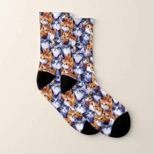 Cat faces collage ginger gray kitty kittens socks