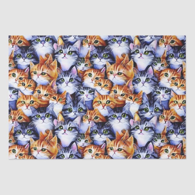 Cat faces collage ginger gray kitty kittens tissue paper (Front)