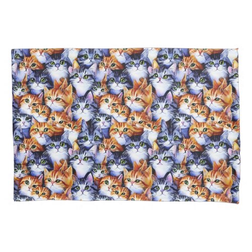 Cat faces collage ginger gray pet lovers pillow case