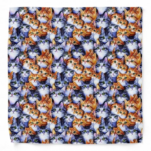 Cat faces collage gray ginger pattern cartoon  bandana