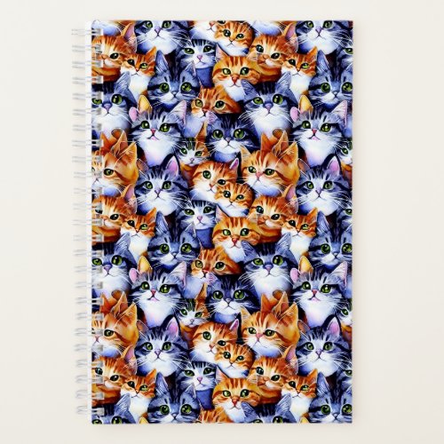 Cat faces collage pattern gray ginger kitten eyes notebook