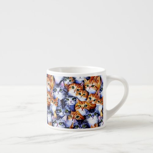 Cat faces collage pet kitten name print pattern espresso cup