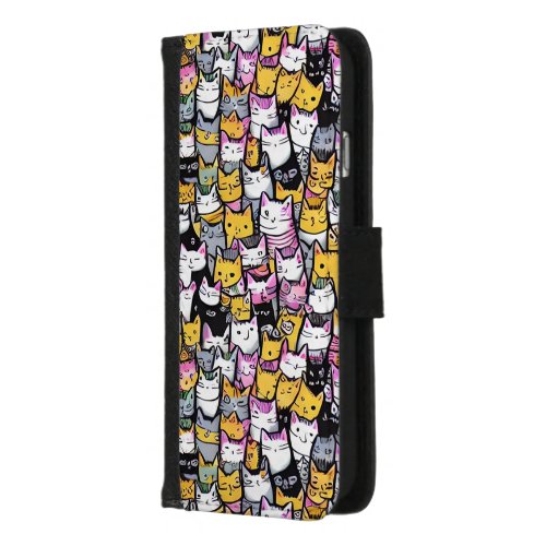 Cat faces cute cartoon comic doodle print pattern  iPhone 87 wallet case