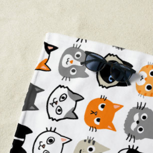 Cat Faces Cute, Funny and Annoyed Cats Beach Towel