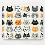 Cat Faces | Cute, Funny and Annoyed Cats Mouse Pad<br><div class="desc">Cool Cats Mousepad. Fun cat drawings including long haired and shorthaired domesticated kitties. Siamese,  black cats,  moustache cat,  calico,  striped grey and white and tabby cats. A whimsical patterned mousepad that makes a purrfect gift for cat lovers.</div>
