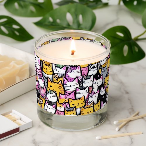Cat faces cute kittie pets doodle pattern scented candle