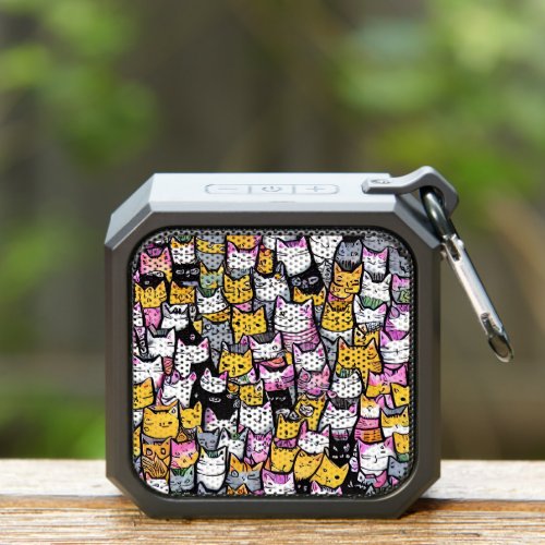 Cat faces doodle comic pattern cute pets collage bluetooth speaker