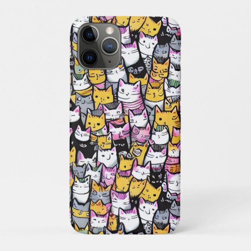 Cat faces doodle comic pattern feline kitties cute iPhone 11 pro case