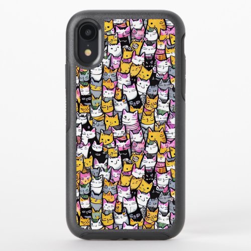 Cat faces doodle comic pattern feline kitties cute OtterBox symmetry iPhone XR case